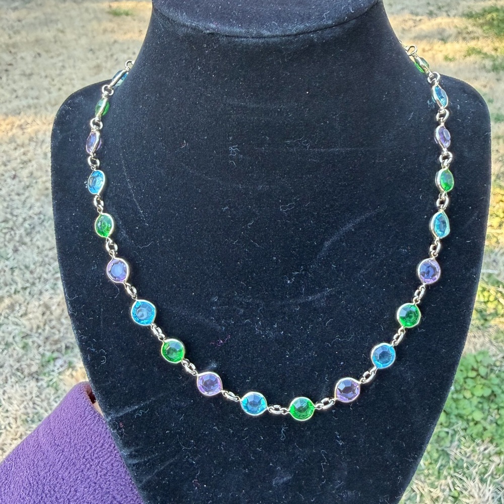 Vintage Multicolor Crystal Gold Tone Necklace